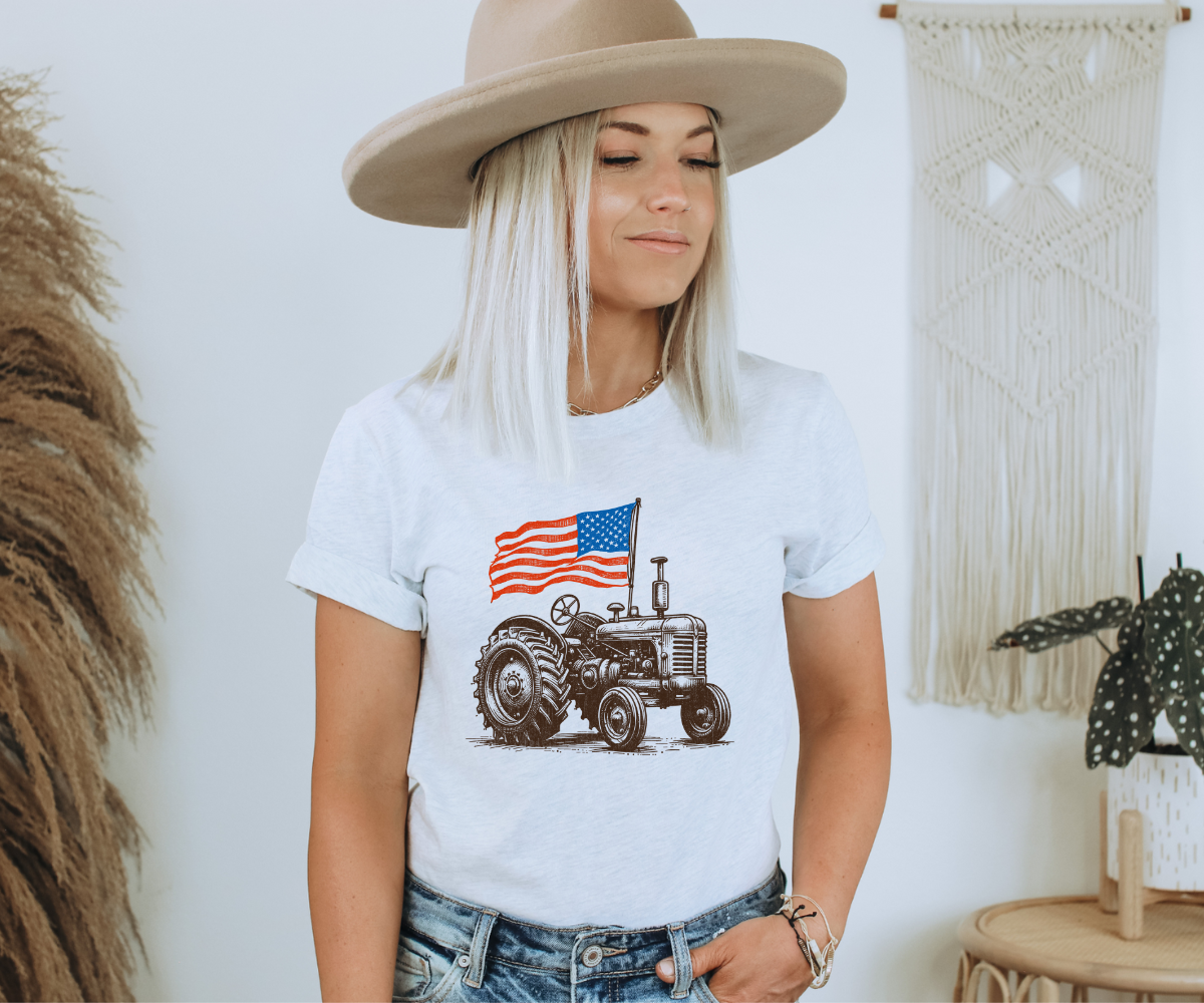 Vintage Tractor American Flag Tee