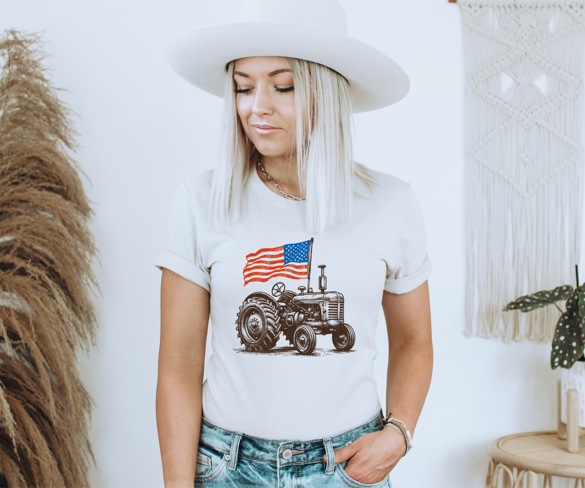 Vintage Tractor American Flag Tee