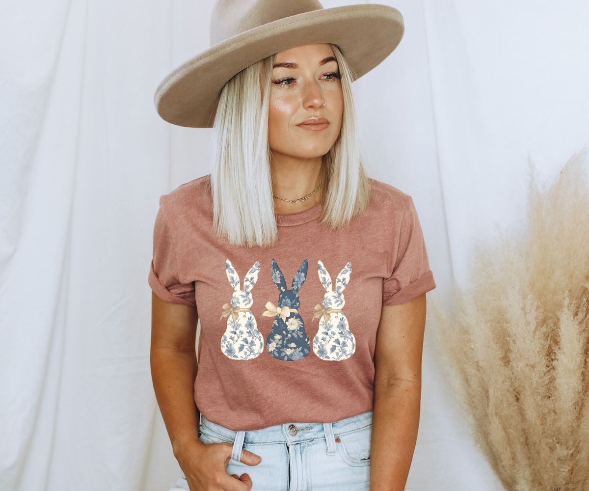 Blue Toile Bunny Tee