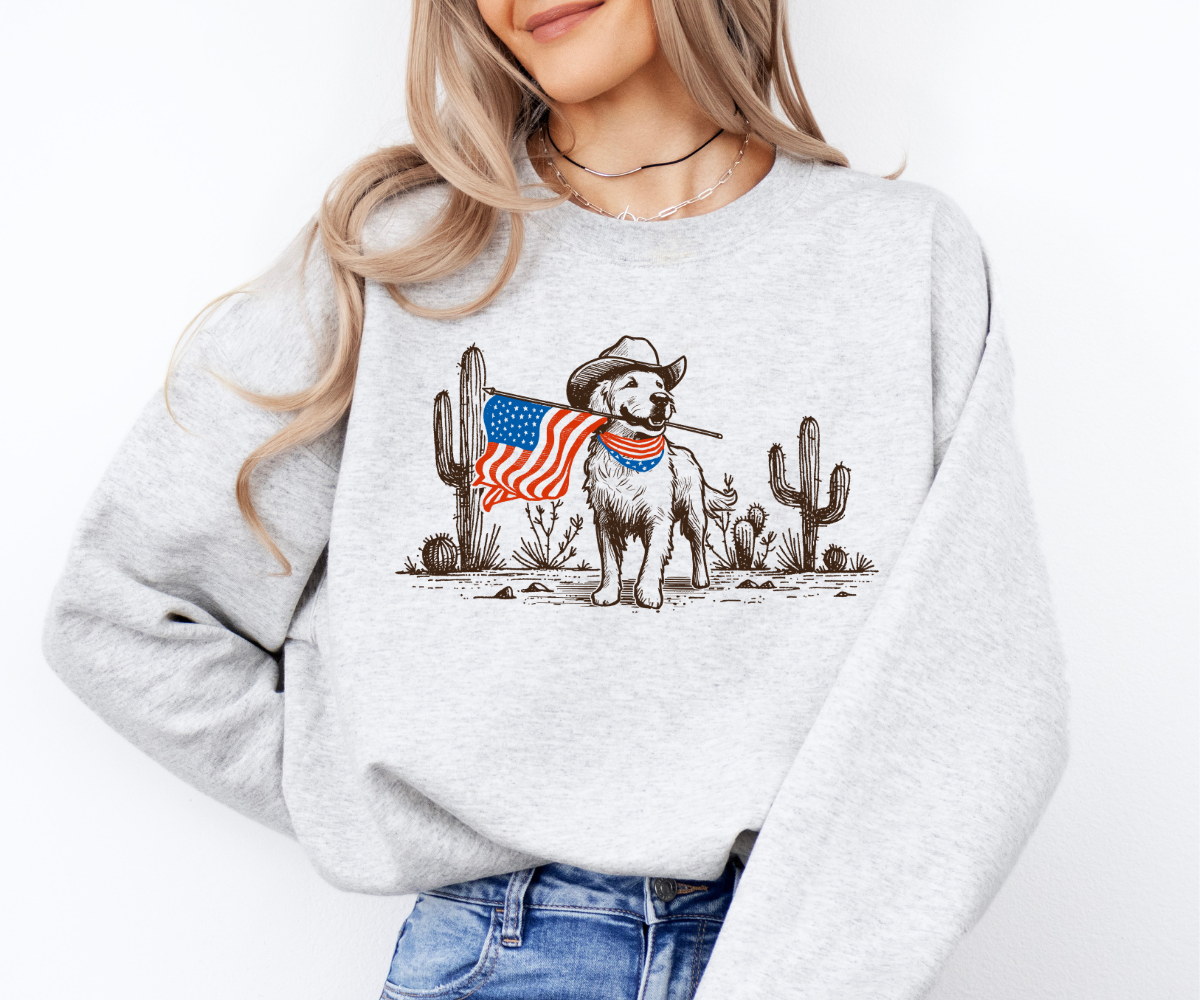Patriotic Pup in the Wild West Sweatshirt