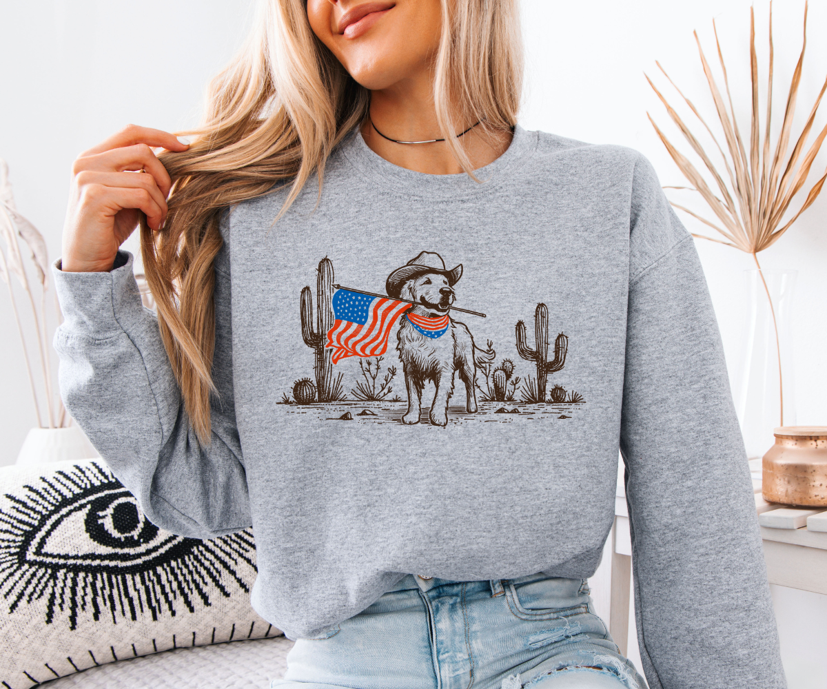 Patriotic Pup in the Wild West Sweatshirt