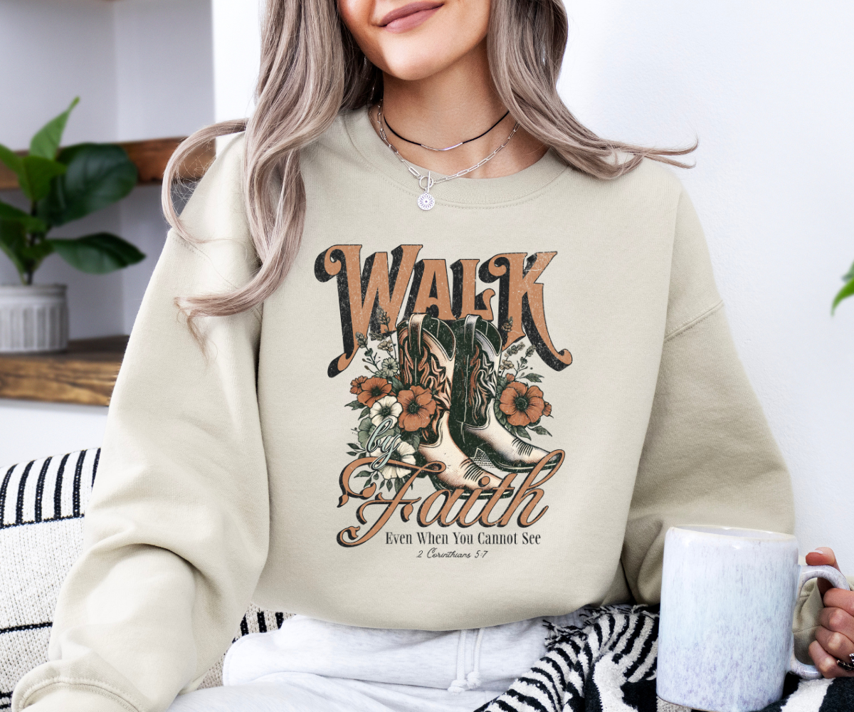 Walk by Faith – Floral Cowboy Boots Sweatshirt